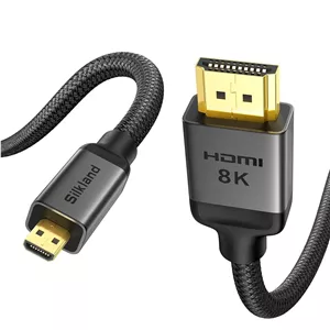 کابل میکرو HDMI به HDMI سیلکلند 8K 4K طول 2 متر، آداپتور میکرو HDMI 2.1 [8K@60Hz، 4K@240Hz 144Hz 120Hz] 6K 5K، 48Gbps، HDR، سازگار با Samsung G8,G9، دوربین، Raspberry Pi 5 4، GoPro Hero، Cam Link