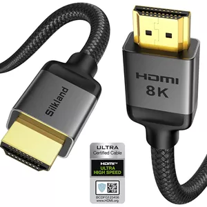 کابل HDMI eARC/ARC سیلکلند 1 متر، دارای گواهینامه 8K Ultra High Speed HDMI 2.1 [8K@60Hz, 4K@120Hz] Dolby Atmos Vision، 48Gbps، HDR10، سازگار با HDCP برای Samsung/Bose/Vizio/SoundBar