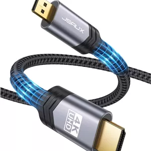کابل میکرو HDMI به HDMI جی ساکس 4K، طول 3 متر، روکش بافته شده، پشتیبانی از 4K 60Hz HDR 3D ARC 18Gbps، سازگار با دوربین سونی A6000 A6300، لنوو یوگا و غیره (خاکستری)