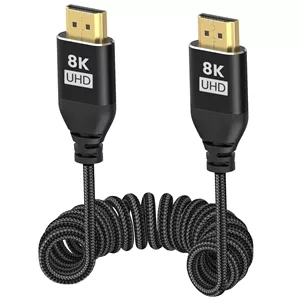 کابل فنری 8K HDMI 2.1 با طول 30 تا 120 سانتی متر، 8K@60fps 4K@120fps 48Gbps سرعت فوق العاده بالا HDMI Type A بافته شده برای ATOMOS Ninja V V  Shogun Ultra, Sony A7S III/A1/FX3/FX6, Panasonic GH5, Canon EOS R5 C, Nikon Z9