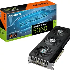 کارت گرافیک گیگابایت GeForce RTX 5060 Eagle MAX OC 8G - حافظه 8GB GDDR7، رابط 128bit، PCI-E 5.0، فرکانس هسته 2550MHz، 3 پورت DisplayPort، 1 پورت HDMI، NVIDIA DLSS 4، GV-N5060EAGLEMAX OC-8GD
