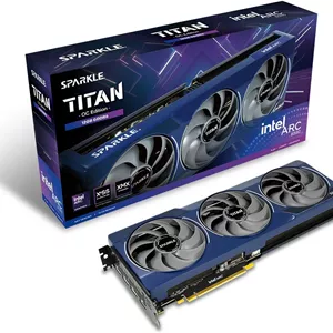 کارت گرافیک اسپارکل Intel Arc B580 Titan OC، با 12 گیگابایت حافظه GDDR6، سیستم خنک‌کننده TORN Cooling 2.0، فن Axial، نورپردازی Breathing Light و صفحه پشتی فلزی، مدل SB580T-12GOC