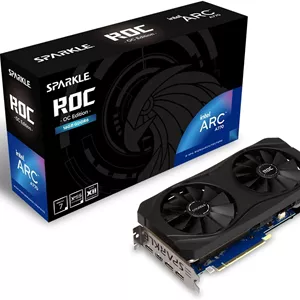 کارت گرافیک اسپارکل اینتل آرک A770 ROC OC Edition با 16 گیگابایت حافظه GDDR6، دارای 2 فن 100 میلی‌متری DBB، 2.5 اسلات، با صفحه پشتی فلزی، مدل SA770R-16GOC