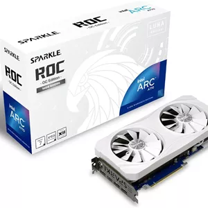 کارت گرافیک اسپارکل اینتل آرک A770 ROC Luna OC Edition با 16 گیگابایت حافظه GDDR6، دارای 2 فن 100 میلی‌متری DBB، 2.5 اسلات، بک پلیت فلزی، Luna White Edition، مدل SA770RW-16GOC