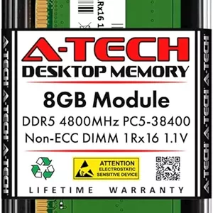 رم ۸ گیگابایتی A-Tech جایگزین برای Crucial CT8G48C40U5 | DDR5 4800MHz PC5-38400 DIMM 1Rx16 1.1V 288-Pin Non-ECC ماژول حافظه دسکتاپ (CT8G48C40U5-ATC)