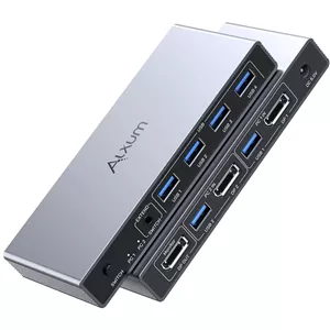 سوئیچ KVM دیسپلی پورت 1.4 الکسوم – اشتراک یک مانیتور بین دو کامپیوتر، دو حالت سوئیچینگ، الترا اچ دی 8K 60Hz، 4 پورت USB A 5Gbps برای کیبورد، ماوس، درایوهای USB و هارد اکسترنال، به همراه کنترلر رومیزی و آداپتور DC5V