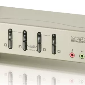 سوئیچ KVMP چهار پورت USB 2.0 اِی تِن مدل CS1734B (نقره ای) با پشتیبانی صدا و کابل