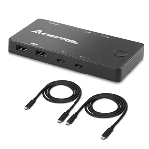 سوئیچ KVM دو به یک USB-C 4K60Hz با قابلیت عبور PD - انتخابگر برای 2 کامپیوتر که مانیتور، کیبورد و ماوس 4K را به اشتراک می گذارند - شامل 2 کابل USB-C برای شارژ سریع PD 100W - سازگار با TAA
