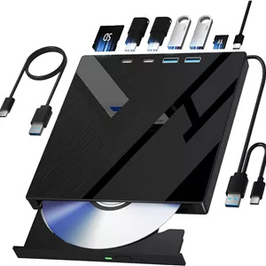پخش کننده دی وی دی 7 در 1 قابل حمل برای لپ تاپ، دستگاه رایت دی وی دی، درایو اکسترنال CD/DVD برای کامپیوتر، درایو اکسترنال CD، درایو USB DVD برای کامپیوتر رومیزی، لپ تاپ، ویندوز، لینوکس، سیستم عامل اپل مک