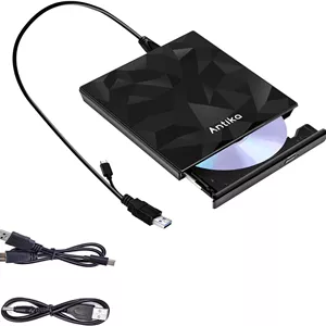 درایو DVD اکسترنال Antika USB Type-C و USB 3.0، رایتر CD قابل حمل CD  /-RW، پخش کننده DVD برای ROM Rewriter Burner سازگار با لپ تاپ، کامپیوتر رومیزی، ویندوز، مک بوک، لینوکس، مک OS