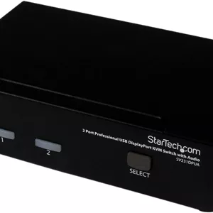 سوئیچ KVM دو پورت DisplayPort استار تک - 2560x1600 @60Hz - سوئیچ باکس دو پورت DP USB، کیبورد، ویدئو، ماوس با صدا برای کامپیوترها و مانیتورها (SV231DPUA)