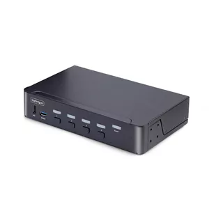 سوئیچ KVM چهار پورت DisplayPort استار تک، 8K 60Hz / 4K 144Hz، تک نمایشگر، DP 1.4، 2 پورت USB 3.0، 4 پورت USB 2.0 HID، تعویض دکمه فشاری و کلید میانبر، سازگار با TAA (D86A2-4-PORT-8K-KVM)