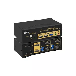 سوئیچ KVM دو پورت USB 3.0 با Displayport 1.4، پشتیبانی از رزولوشن 8K@30Hz و 4K@144Hz به همراه صدا و کابل برای 2 کامپیوتر با قابلیت جابجایی از طریق کلیدهای میانبر