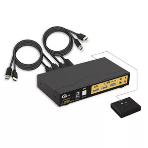 سوئیچ KVM دو پورت USB 3.0 CKLau HDMI 2.1 8K@60Hz 4K@144Hz با خروجی صدا و میکروفون و کابل، پشتیبانی از سوئیچینگ Hotkey، Emulation EDID، HDR، HDCP