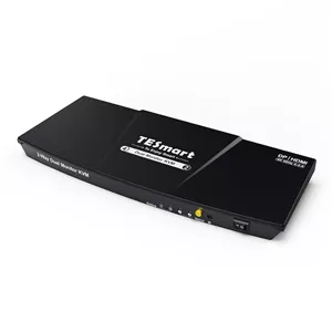 سوئیچ KVM دیسپلی پورت و HDMI برای 2 مانیتور و 2 کامپیوتر، سوئیچر KVM دو مانیتوره 4 پورت TESmart، 4K@60Hz، خروجی L/R، جعبه انتخابگر PC با کابل های ورودی (مشکی)
