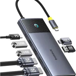 هاب USB C 7 در 1 بیسوس با دو پورت HDMI، USB-A و USB-C با سرعت 10 گیگابیت بر ثانیه، 2 پورت USB-A 3.0، شارژ سریع 100 واتی PD، داک استیشن برای لپ تاپ MacBook Pro Air M1 M2 M3