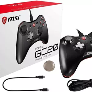 دسته بازی سیم دار MSI Force GC20 Pro، برای PC و اندروید، پوشش D-Pad قابل تنظیم، موتورهای لرزش دوگانه، طراحی ارگونومیک، کابل های جداشدنی، مشکی | S10-0400030-EC4 PC