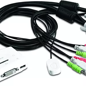 سوئیچ KVM دو پورت DVI USB ترندنت به همراه کیت کابل و صدا، مدیریت دو کامپیوتر، USB 2.0، Hot-Plug، Auto-Scan، Hot-Keys، سازگار با ویندوز/لینوکس/مک، TK-214i