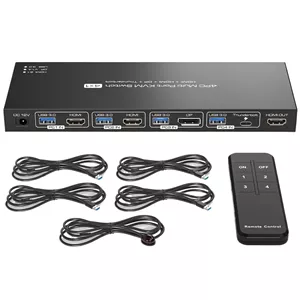 سوئیچ KVM سه پورت، 1 مانیتور، 4 کامپیوتر، 4K@144Hz برای اشتراک 1 مانیتور و ماوس کیبورد بین 4 کامپیوتر (پریز UK)