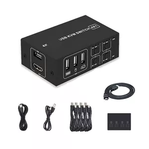سوئیچ KVM 4K، جعبه 4 پورت سوئیچ KVM USB برای 4 کامپیوتر، اشتراک صفحه کلید، ماوس، پرینتر، مانیتور 4K 60Hz با پورت USB، سوئیچ کنترل لپ تاپ PC