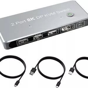 سوئیچ KVM دیسپلی پورت USB دو ورودی یک خروجی، 8K/30Hz، سوئیچ KVM HDMI USB 4K/144Hz برای اشتراک مانیتور، ماوس، کیبورد و پرینتر بین کامپیوترها