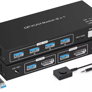 سوئیچ KVM دیسپلی پورت USB دو ورودی به یک خروجی، 8K@60Hz 4K@120Hz برای اشتراک مانیتور، ماوس، کیبورد و پرینتر بین دو کامپیوتر