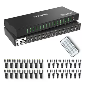 سوئیچ ۱۶ پورت KVM ام تی-ویکی HDMI 4K@60Hz با ریموت IR، پشتیبانی از سوئیچ کلید میانبر صفحه کلید، KVM HDMI با قابلیت نصب رک 1U با صدای 3.5 میلی متری، شامل 16 کابل (درجه صنعتی)