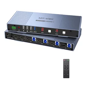سوئیچ KVM ماتریسی 4x2 HDMI بدون درز MT-VIKI، سوئیچ KVM HDMI DP برای 4 کامپیوتر 2 مانیتور، 4K@60Hz/2K@144Hz، خروجی صوتی 3.5 میلی متری، پشتیبانی از تعویض ماوسکلید میانبر