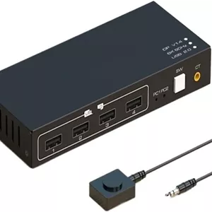 سوئیچ DisplayPort دو ورودی یک خروجی KVM با هاب USB 3.0 پرسرعت 4 پورت برای اشتراک گذاری کیبورد، ماوس، پرینتر و مانیتور بین 2 کامپیوتر