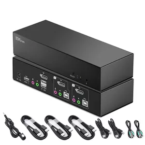 سوئیچ KVM دیسپلی پورت، 1 مانیتور، 2 کامپیوتر، 4K@60Hz، سوئیچ KVM USB 2.0 برای 2 کامپیوتر، اشتراک یک نمایشگر و دستگاه USB 2.0، شبیه سازی EDID، کلیدهای میانبر، دکمه پنل شامل کنترلر رومیزی