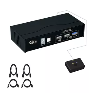 سوئیچ KVM دو پورت USB 3.0 دیسپلی پورت 1.4 CKLau 8K60Hz 4K144Hz به همراه تمامی کابل های ورودی و نمایشگر دیجیتال برای به اشتراک گذاشتن یک مانیتور بین دو کامپیوتر