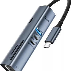 هاب USB C ویوی 7 در 1، آداپتور چند پورت با HDMI 4K، شارژ PD 100W، کارت خوان SD/TF، 1 پورت انتقال داده USB-A 3.0 و 2 پورت انتقال داده USB-C 2.0 برای مک بوک پرو/ایر، آیپد پرو، لپ تاپ، XPS
