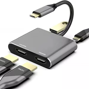 آداپتور چند پورت USB Type C به دو مانیتور 4 در 1، آداپتور USB C به دو HDMI، پشتیبانی از دو مانیتور 4K@30Hz و توسعه دهنده صفحه نمایش HD لپ تاپ برای ویندوز، مک-کروم بوک