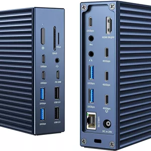 داک ACASIS Thunderbolt 4 - ۲۱ پورت، ایستگاه داکینگ MacBook Pro مانیتور دوگانه، HDMI 8K60Hz، اترنت 2.5GbE، SD/TF 4.0، 7*USB C/A 10Gbps، صوتی 3.5mm، داک 40Gbps برای Mac/Dell/HP/Lenovo/ThinkPad
