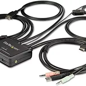 سوئیچ KVM دو پورت HDMI استار تک - 4K 60Hz - سوئیچ KVM رومیزی USB فشرده دو پورت UHD/Ultra HD با کابل های یکپارچه 1.2 متری و صدا - تغذیه از طریق USB و سوئیچینگ از راه دور - MacBook ThinkPad (SV211HDUA4K)