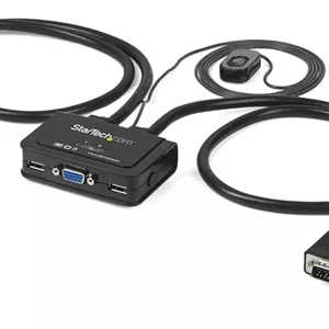 سوئیچ KVM دو پورت VGA USB با کابل و تغذیه USB به همراه سوئیچ ریموت