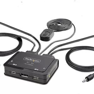 سوئیچ KVM دو پورت USB-C استار تک، خروجی DisplayPort 4K 60Hz، KVM جمع و جور با کابل های یکپارچه میزبان USB Type-C/Audio به طول 1.2 متر، تغذیه از طریق گذرگاه، سوئیچینگ از راه دور/کلید میانبر (C2-D46-UC2-CBL-KVM)