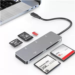 کارت خوان CFast، کارت خوان USB C CFast 2.0، آداپتور کارت حافظه Type-C 3.0 5Gbs CFast برای کارت های SanDisk، Lexar، Transcend، Sony، خواندن همزمان 5 کارت CFast/TF/SD/XD/CF