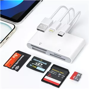 آداپتور کارت حافظه پرو دو - کارت خوان چند منظوره 4 در 1 SD/Micro SD/MS/xD-Picture-Card با L/C/USB OTG، مناسب برای آیفون 16/15/14 آیپد مک اندروید کامپیوتر کارت حافظه پرو دو مارک 2