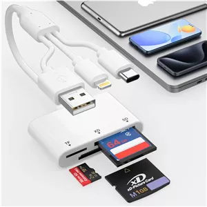 کارت خوان XD، کارت خوان SD برای آیفون با USB-C و لایتنینگ، آداپتور کارت 3 در 1 SD/MicroSD/xD-Picture، آداپتور کارت XD لایتنینگ USB A USB C برای آیفون 16/15/14/13/آیپد/PC/اندروید