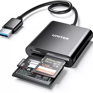 کارت خوان USB، کارت خوان کامپکت 3 اسلاته USB 3.0 UNITEK، قابلیت خواندن 3 کارت به طور همزمان، آداپتور کارت SD Micro SD CF آلومینیومی