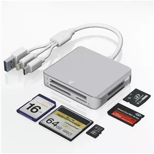 آداپتور کارت خوان Memory Stick Pro Duo - کارت خوان 5 در 1 SD/TF/MS/CF/XD برای آیفون/کامپیوتر/دستگاه USB-C، آلومینیومی Lightning USB A USB C XD پشتیبانی از OTG، انتقال سریع داده