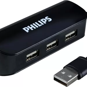 هاب USB 2.0 چهار پورت فیلیپس با سرعت انتقال داده 480 مگابیت در ثانیه، هاب USB داده، ایده آل برای مسافرت، برای مک بوک، آی مک، سرفیس، هارد اکسترنال، فلش مموری، کیبورد، ماوس، پنکه رومیزی، مشکی، SWL3923B/37