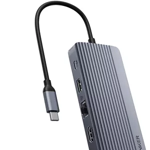 هاب USB C انکر، هاب USB-C دو نمایشگر (10 در 1)، نمایشگر HDMI 4K@30Hz، VGA 1080p با حداکثر توان 100 وات، پورت های داده USB-C و USB-A با سرعت 5 گیگابیت بر ثانیه، برای مک بوک، لنوو، دل XPS، لپ تاپ های HP و غیره