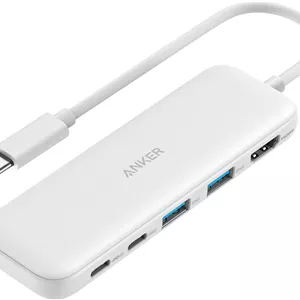 هاب USB-C انکر 332 (5 در 1) با نمایشگر HDMI 4K، پورت داده USB-C با سرعت 5 گیگابیت بر ثانیه و 2 پورت داده USB-A با سرعت 5 گیگابیت بر ثانیه، مناسب برای مک بوک پرو، مک بوک ایر، دل XPS، لنوو Thinkpad، لپ تاپ های HP و غیره (سفید)