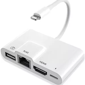 هاب لایتنینگ Yardhobi، آداپتور چندرسانه‌ای پریمیوم 4 در 1 با پورت HDMI 1080p، پورت اترنت RJ45 10/100 مگابیت بر ثانیه، پورت USB انتقال سریع داده و پورت شارژ لایتنینگ برای آیفون 13، MediaSync-LT.