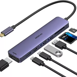 هاب USB C، آداپتور چند پورت USB C برای مک بوک پرو/ایر، آداپتور 7 در 1 مک بوک USB C به هاب HDMI، 2USB 3.0، PD، SD/microSD، Type C Data برای آیپد، لنوو و سایر دستگاه های Type-C (بنفش)