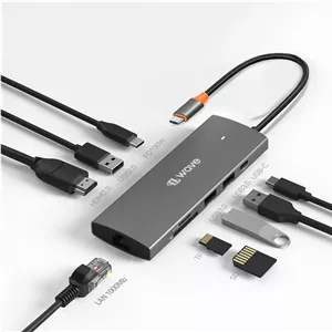 هاب داک 9 در 1 USB-C فرست ویو ProHub – 4K HDMI 2.0، 100W PD، RJ45 GbE LAN، USB-C، 2× USB 3.2، USB 2.0، اسلات کارت Micro SD و SD، آداپتور چند پورت قابل حمل برای لپ تاپ، مک بوک، آیپد (خاکستری متالیک)
