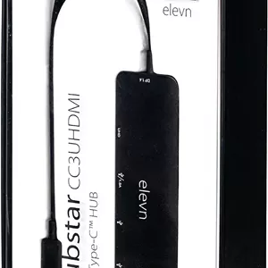 هاب ELEVN با ۴ پورت HDMI و USB 3.0 Type C با سرعت بالا، سرعت ۵ گیگابیت بر ثانیه، نشانگر LED، کابل ۲۲ سانتی متری، اتصال چند دستگاه، استفاده آسان و طراحی سبک - (مشکی مات)
