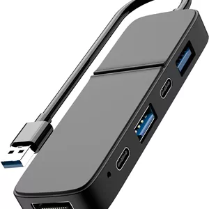 هاب USB به HDMI، هاب دوگانه USB C USB A 3.0: 5 پورت با 2* USB-C و 2* USB-A و 1* HDMI برای توسعه برای تلویزیون، پخش کننده DVD، پروژکتور، مانیتور، لپ تاپ، PS4، فلش درایو، هارد دیسک، ایکس باکس، چاپگر و غیره - 5 در 1